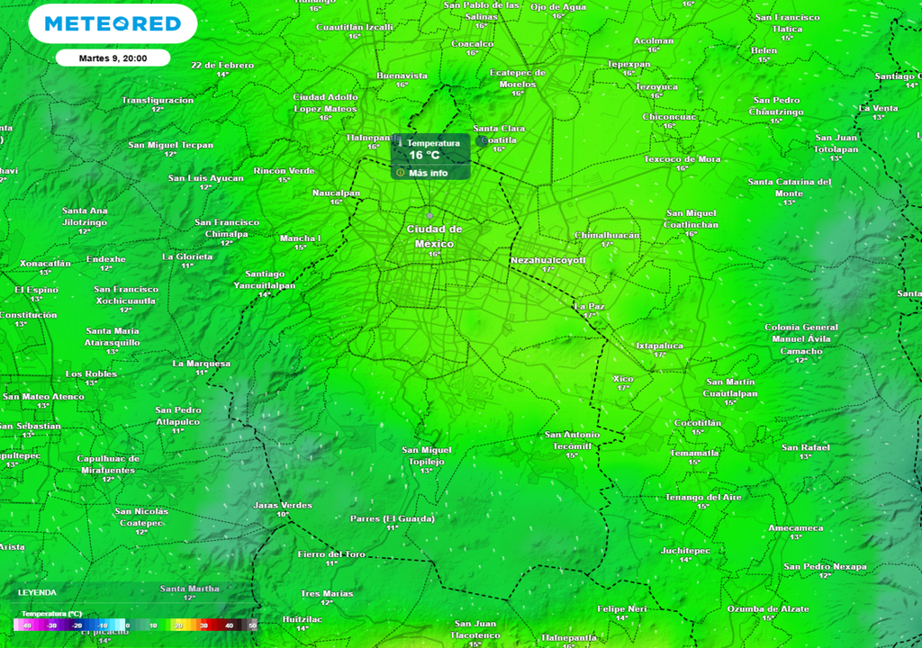 temperatura Luego de la lluvia habrá un rápido descenso de la temperatura. La noche será fría, habrá valores de 16 °C en las alcaldías del centro.