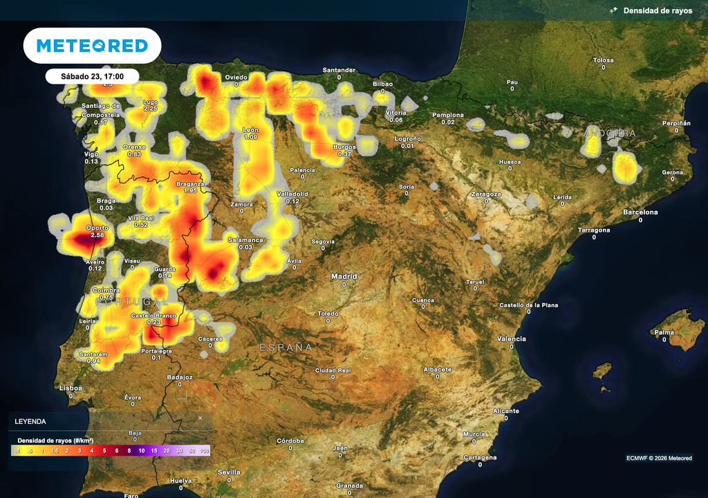 Importante actividad eléctrica prevista esta tarde por el modelo europeo en el interior noroeste peninsular.