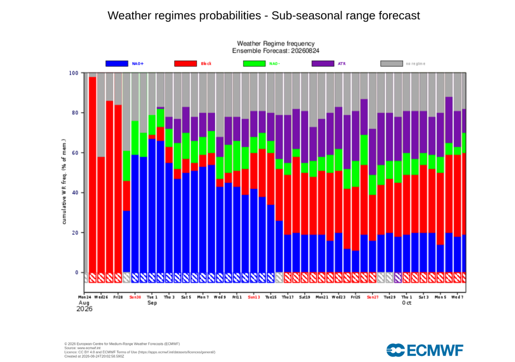 Il modello europeo vede una prevalenza del pattern NAO+ all'inizio di settembre.