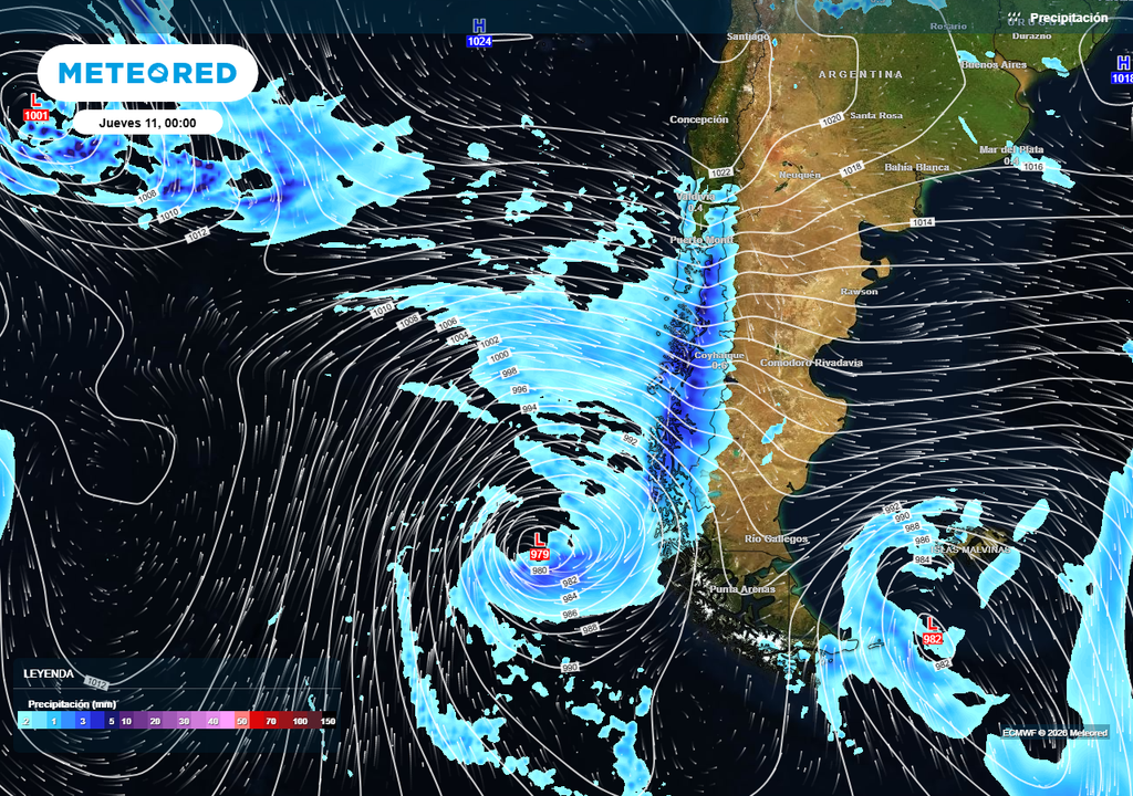 Segundo sistema frontal de la semana llega el jueves (11) a Chile centro-sur Las precipitaciones del jueves (11) serán abundantes en 2 regiones del centro-sur.