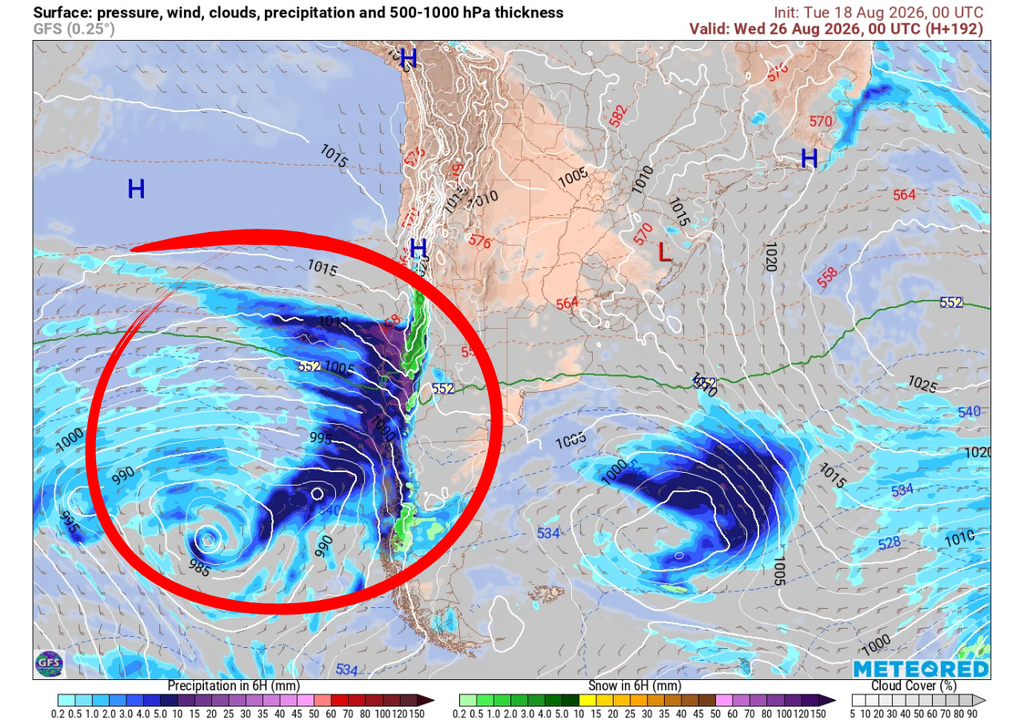 Meteored pronostica abundantes lluvias para Chile centro-sur Sistema frontal que traería un río atmosférico a Chile centro-sur para mediados de la próxima semana.