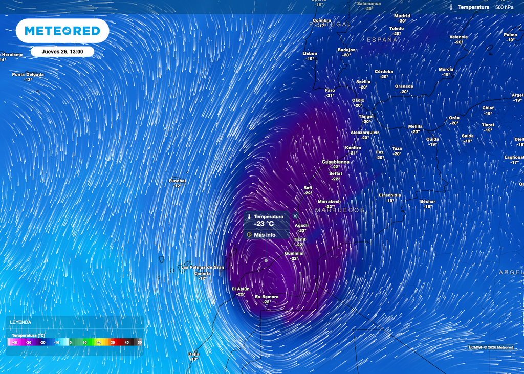 La dana prevista en el entorno de las islas Canarias el próximo jueves.