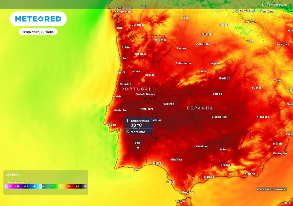 Temperaturas máximas elevadas próximas dos 38 ºC. Temperaturas máximas elevadas próximas dos 38 ºC.