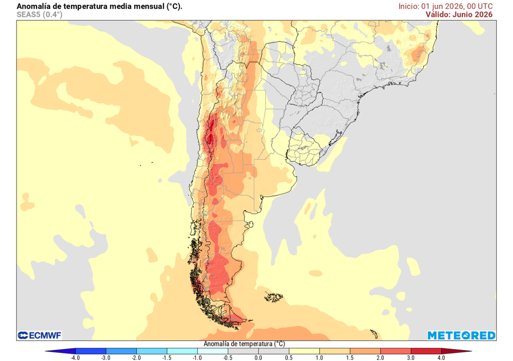 Anomalía de temperatura prevista para el mes de junio Junio encerraría con temperaturas por sobre el promedio de la época.