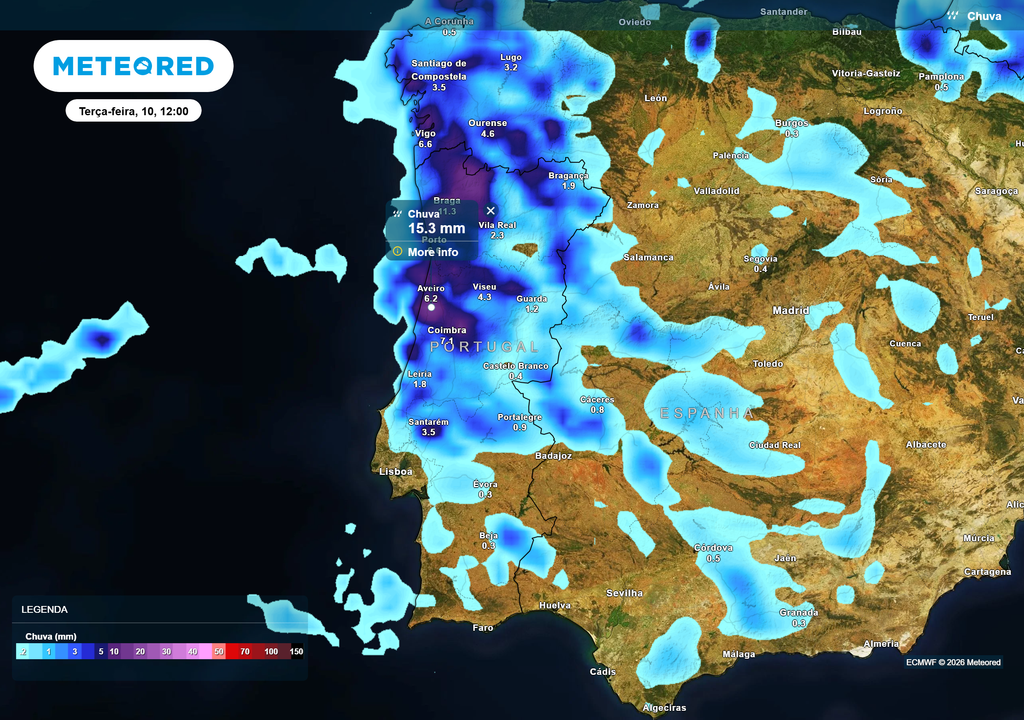 Terça e quarta-feira contarão com maior quantidade de precipitação devido à influência de um rio atmosférico.