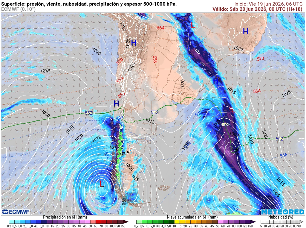 El sistema frontal comenzará a afectar a la zona central durante el día sabado con precipitaciones debiles, manteniendo un ambiente fresco y gris.
