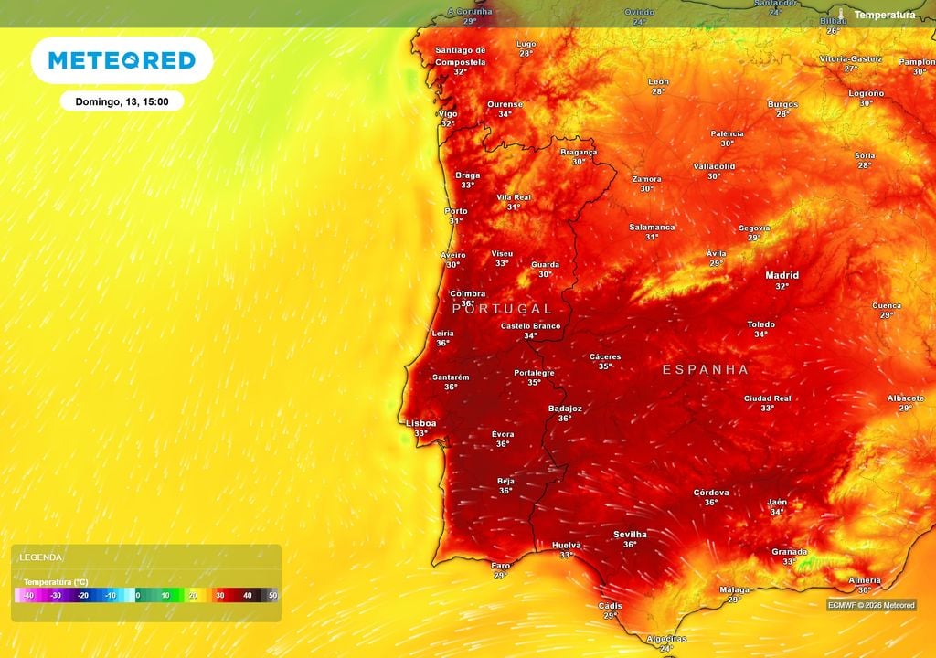 A nova cúpula de calor fará disparar os termómetros já este fim de semana. No domingo, grande parte de Portugal deverá superar os 30 ºC, com máximas de 35 a 36 ºC em vários pontos do Centro e Sul.