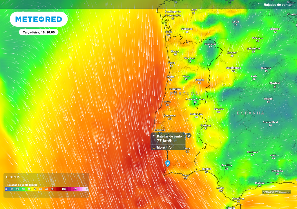 Mapa atmosférico: Rajada de vento Mapa atmosférico: Rajada de vento