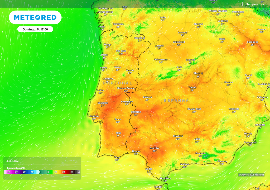 Pico de calor antes da mudança: temperaturas até 30 ºC no interior Centro (Abrantes e Bemposta), com valores típicos de início de verão.