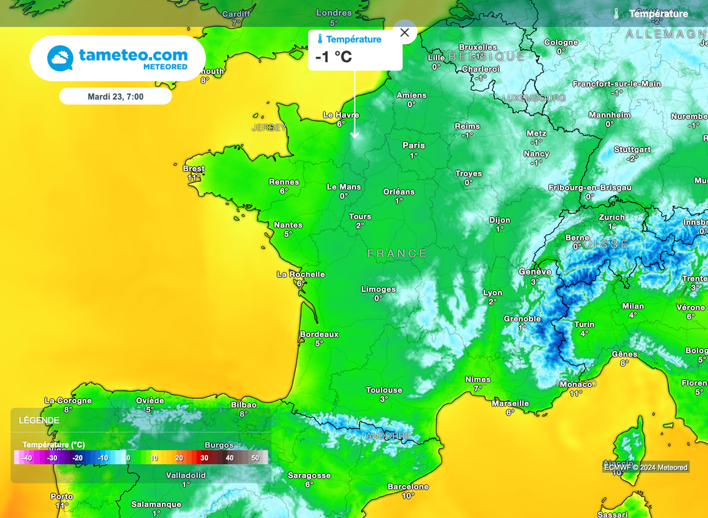 Le froid s'accentuera un peu plus encore d'ici mardi matin. Dans des "trous à froid", les minimales pourraient passer sous les -2°C. Le froid s'accentuera un peu plus encore d'ici mardi matin. Dans des "trous à froid", les minimales pourraient passer sous les -2°C.