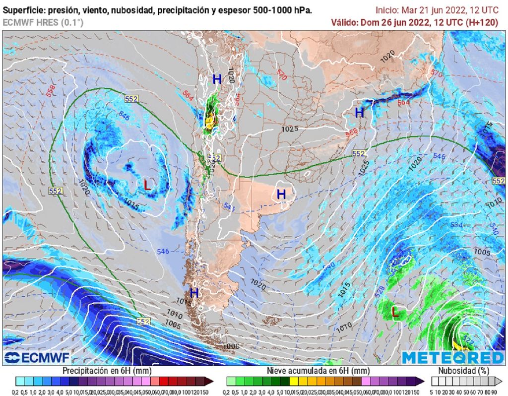 Precipitación y presión previstas; modelo ECMWF Precipitación y presión previstas; modelo ECMWF