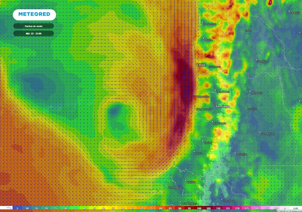 rachas de viento previstas; modelo ECMWF rachas de viento previstas; modelo ECMWF