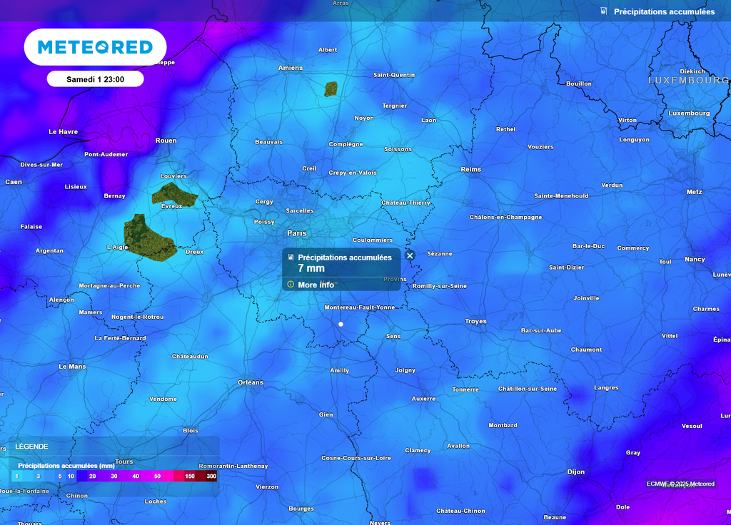 Cumuls pluie Paris samedi soir
