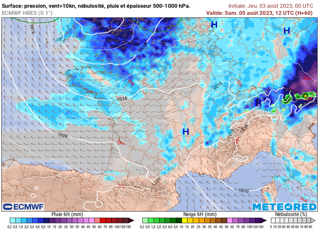 Quelques faibles pluies et averses circuleront sur le flanc Est. Une perturbation plus active gagnera le Nord-Ouest.