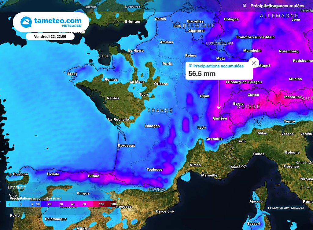 Les plus importantes accumulations de pluies sont attendues près des reliefs.