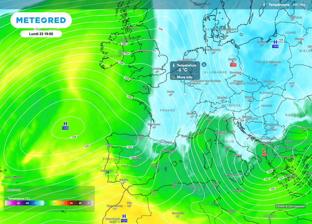 Flux anticyclonique pour le début de semaine sous des températures plutôt basses.