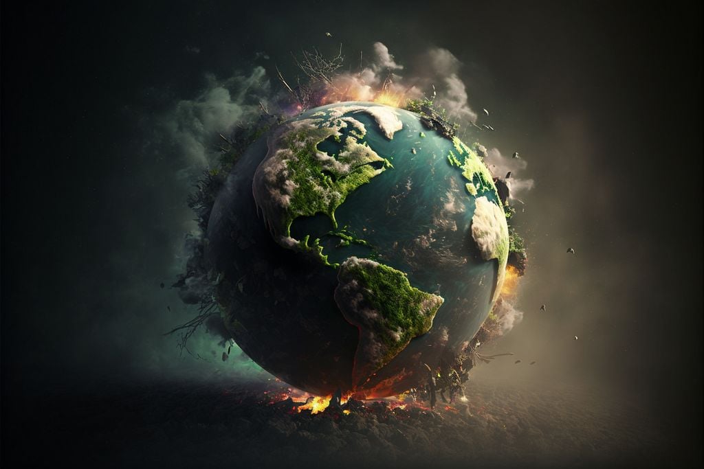 Imagen del planeta Tierra lleno de humo y fuego