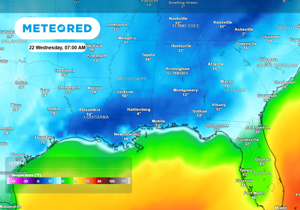 Temperatures could fall into the single digits in the deep south early Wednesday.