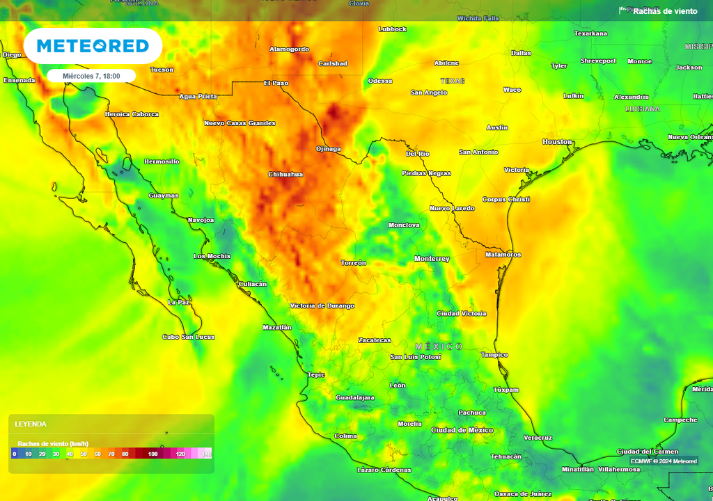 Ráfagas de viento en km/h