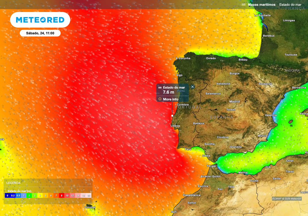 Estado do mar adverso na costa ocidental