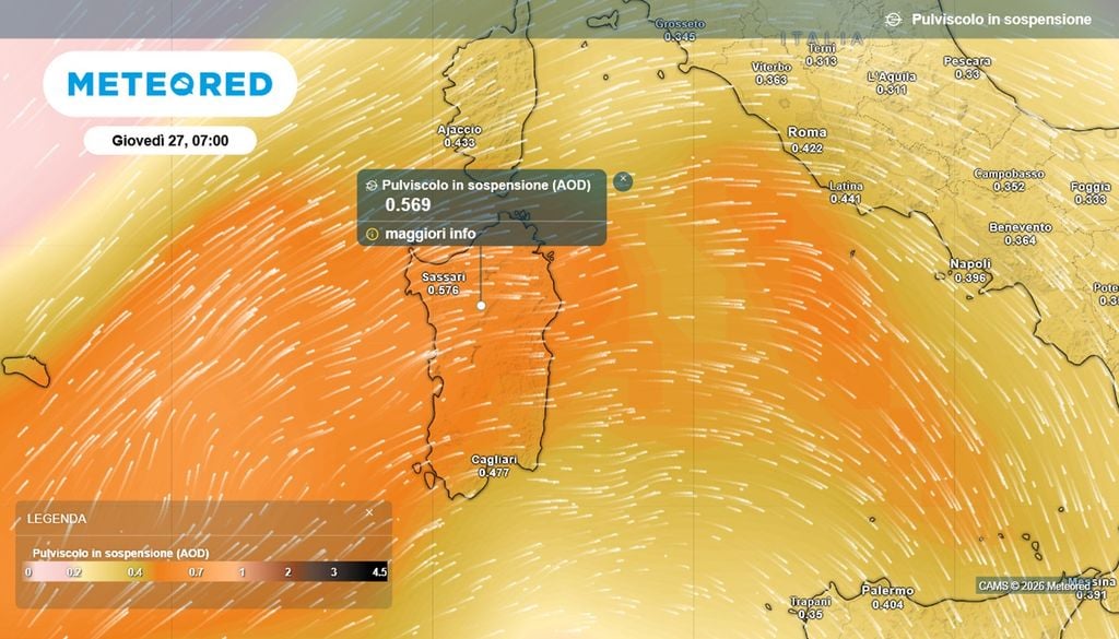 polvere del sahara sulla Sardegna Sulla Sardegna l'irruzione di polvere desertica sarà molto importante già da stasera e nelle prime ore di domani.
