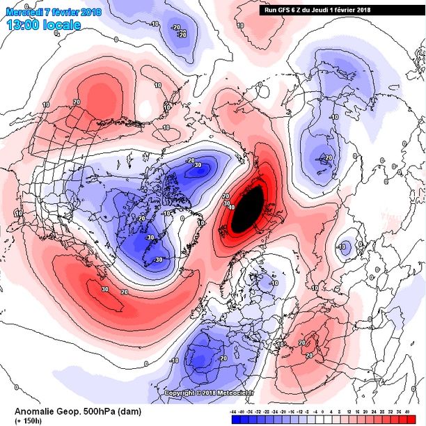 Mapa de anomalías de geopotencial en 500 hPa.