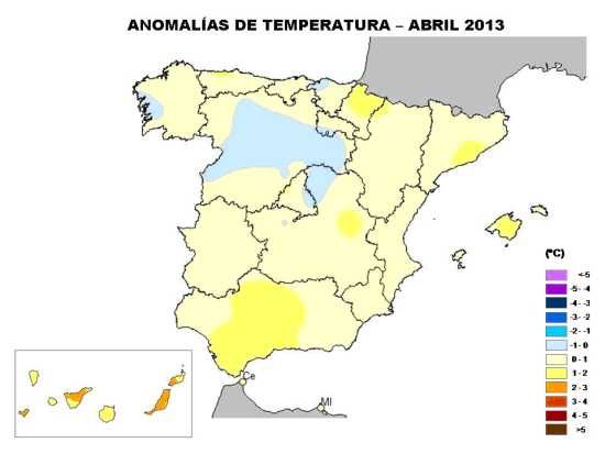 Anomalías de temperaturas abril-2013