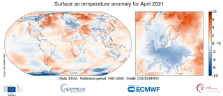 Abril 2021 a nivel mundial según Copernicus