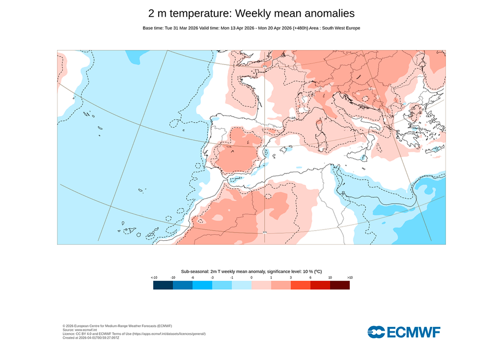 Il modello europeo indica anomalie calde nel mese di aprile.
