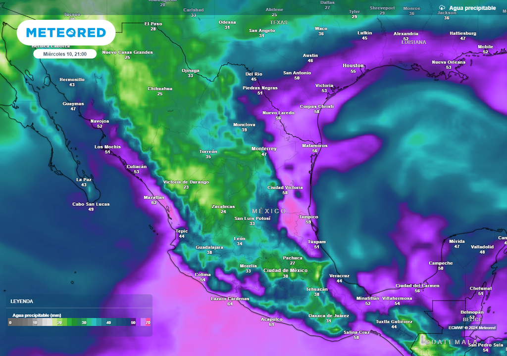 Gran cantidad de agua precipitable llegará a México