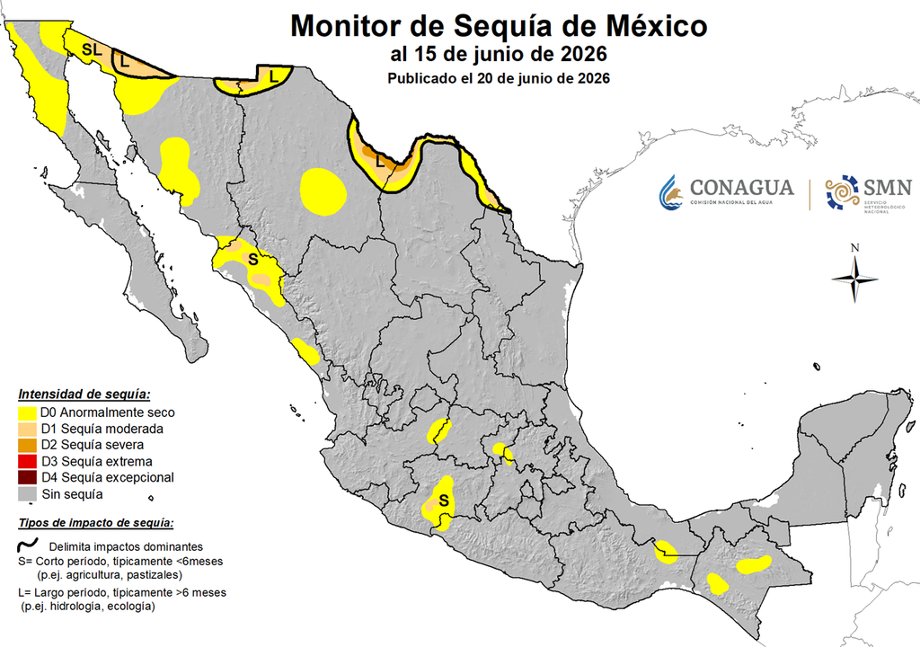 Monitor de Sequía, SMN- CONAGUA Como no se veía en más de 20 años, México apenas tiene 2.1% de sequía iniciando la temporada de lluvias resultando con beneficios bosques y cuerpos de agua.