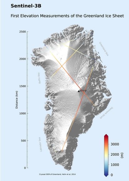 Foto 2: Altura del hielo de Groenlandia de Sentinel-3B Foto 2: Altura del hielo de Groenlandia de Sentinel-3B