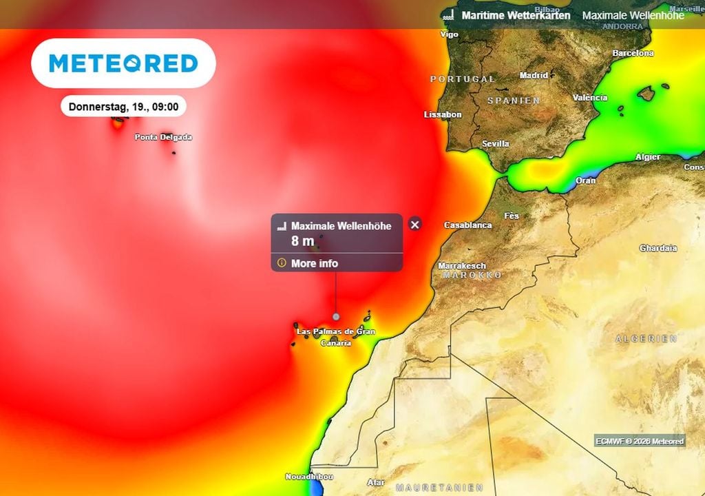 Aktuell herrscht hoher Wellengang rund um die kanarischen Inseln, Wellen bis zu 8 Metern Höhe sind unterwegs.