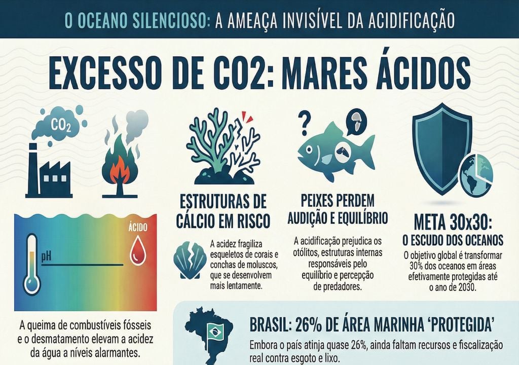 A constante emissão de carbono está tornando os mares inóspitos para diversas espécies. Foto: Ilustração