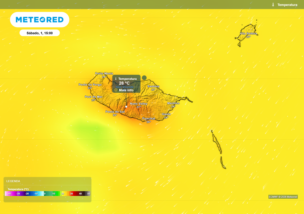 Algumas zonas do arquipélago da Madeira poderão atingir os 28 ºC de temperatura máxima nestes próximos dias.
