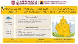 Alerta Amarilla en Ciudad de M&eacute;xico: atentos a granizadas y encharcamientos en varias alcald&iacute;as