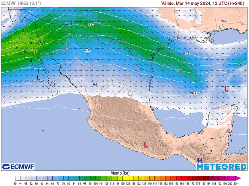 Circulación del viento a 300 mb