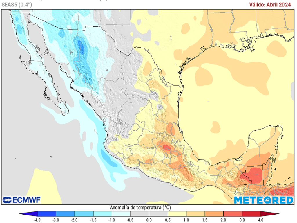 Anomalía de temperaturas en grados Celsius
