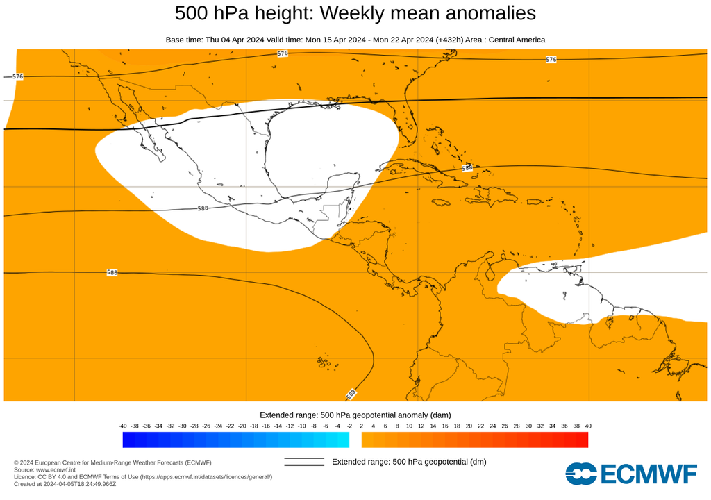 Anomalía de alturas geopotenciales a 500 milibares