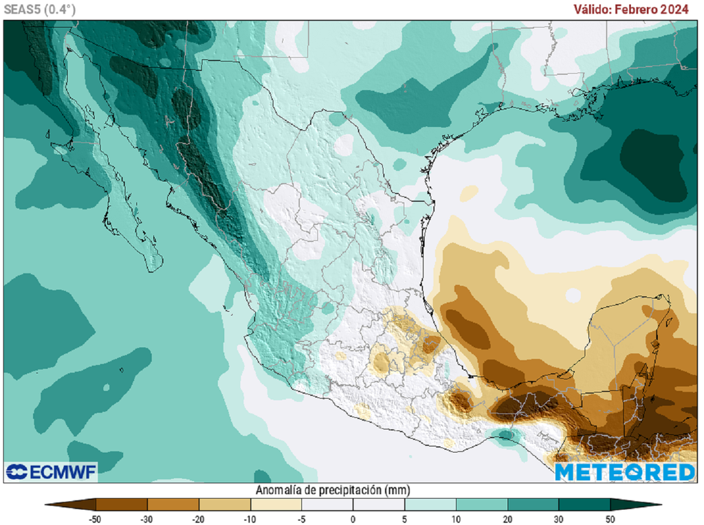 Modelo ECWMF anomalía de precipitaciones en febrero Modelo ECWMF anomalía de precipitaciones en febrero
