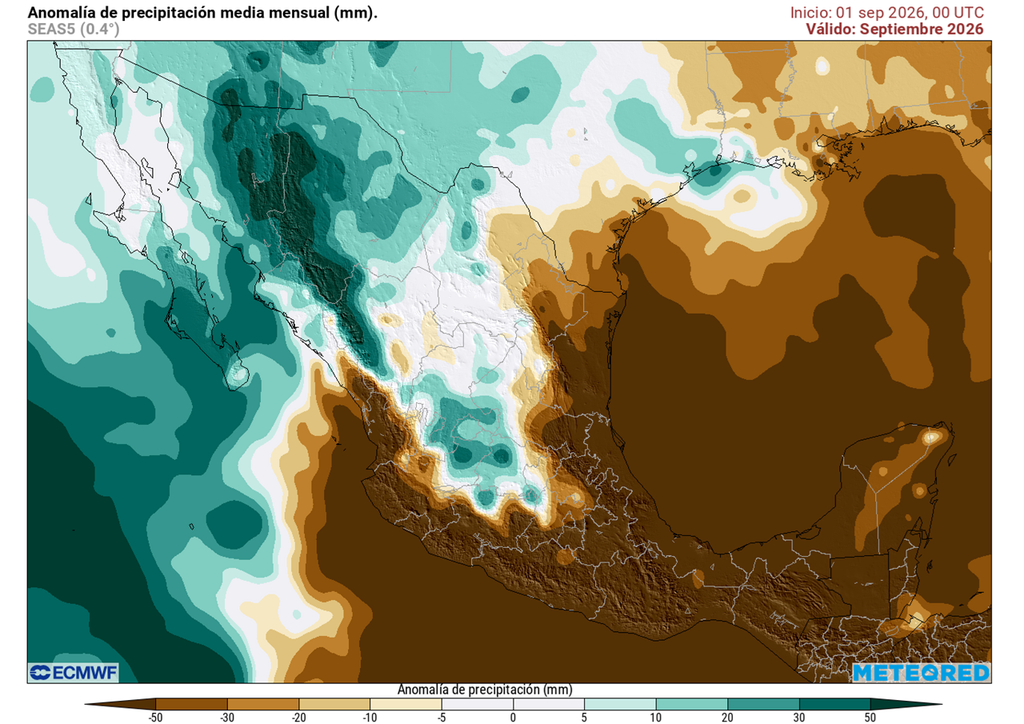 Estados del norte y centro tendrán condiciones más lluviosas de lo habitual en septiembre y, aunque lloverá en el resto del país, el déficit estará presente.