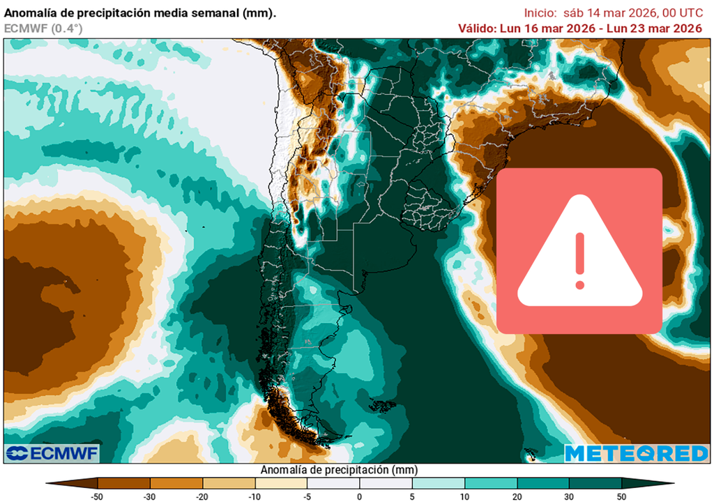 Anomalía de precipitaciones prevista para los próximos 7 días según el modelo ECMWF