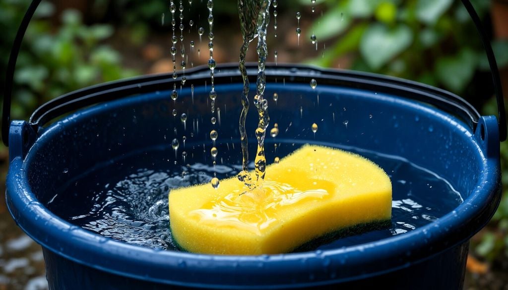 Una spugna imbevuta d'acqua nascosta nel terriccio