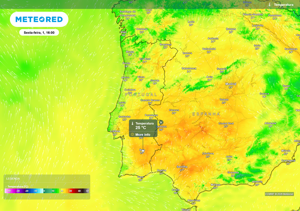 Sexta-feira, dia 1 de maio, as temperaturas máximas poderão ser bastante agradáveis em boa parte do país.