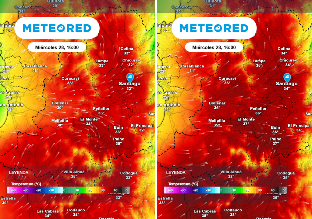 Este miércoles las temperaturas tendrán un marcado ascenso en la RM, se espera que en algunas zonas incluso puedan alcanzar los 37 °C (Modelo GFS).