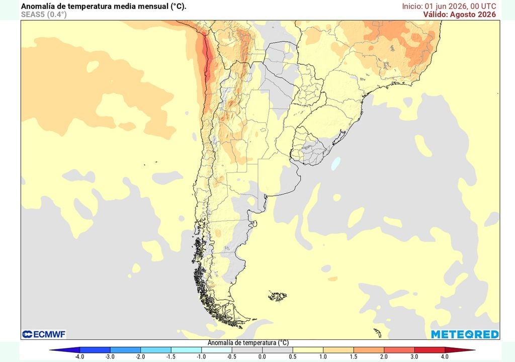 Temp Agosto El mapa de anomalías de temperaturas para agosto, indica predominio de temperaturas más cálidas de lo normal.
