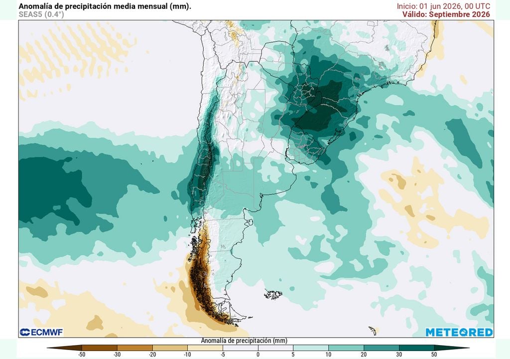 lluvias septiembre Anomalías de precipitación de septiembre, donde comienza a manifestarse El Niño con precipitaciones en exceso en el nordeste argentino.