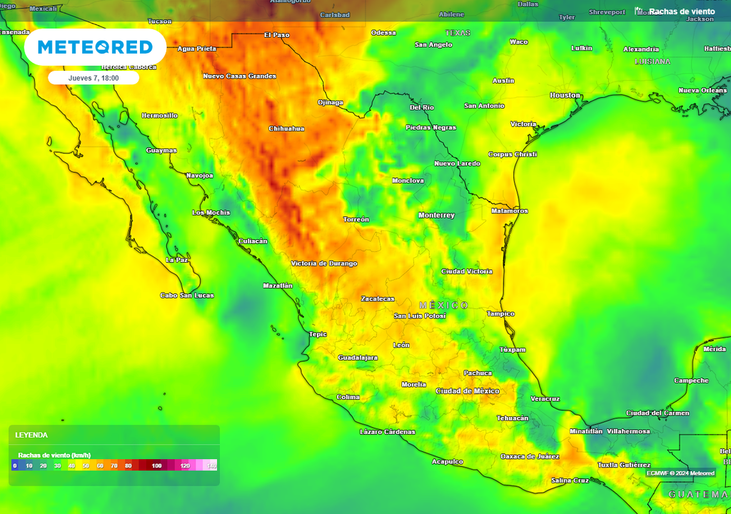 Ráfagas de viento en km/h