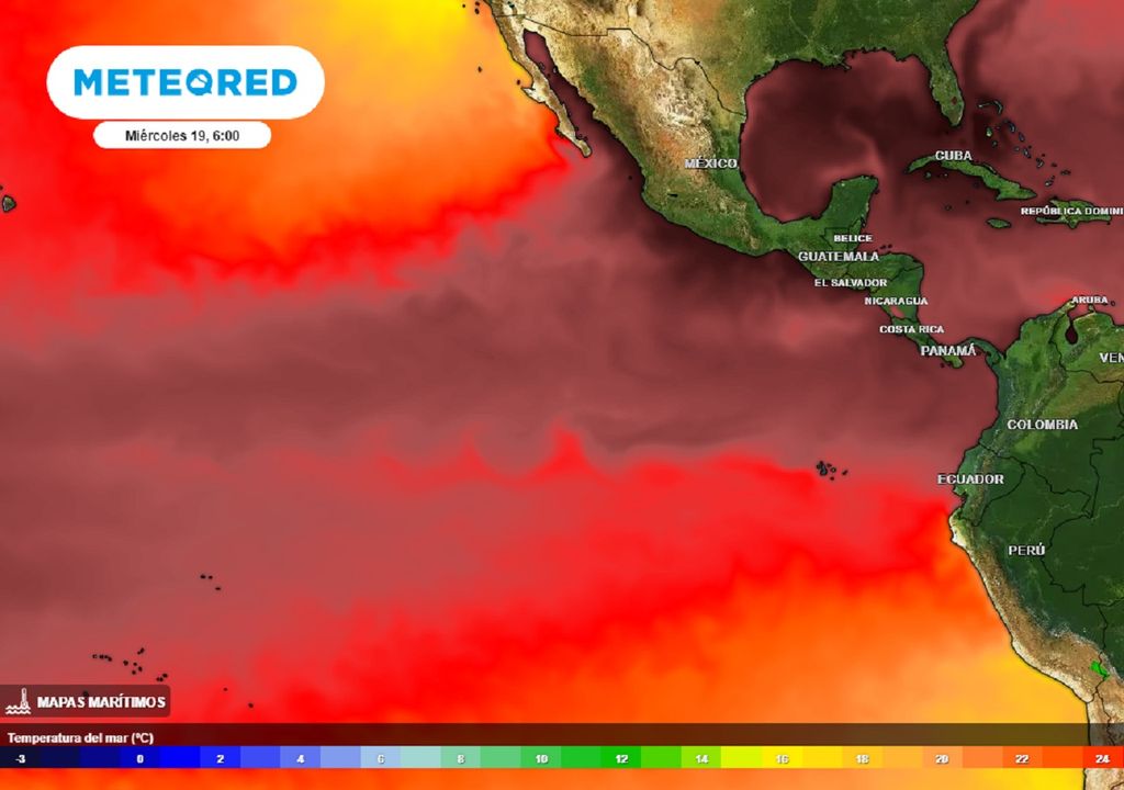 Temperatura de la superficial del mar en grados Celsius