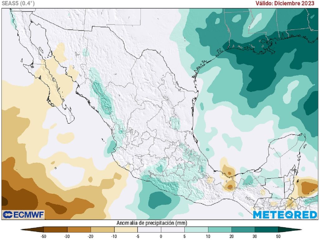 Modelo ECMWF - anomalía de lluvia en milímetros